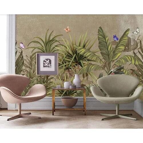 Custom wallpaper home decor mural European retro hand painted tropical plants banana leaf palm tree background wall 3d wallpaper