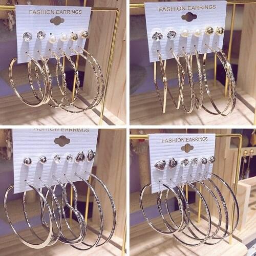 EuropeAn And American Exaggerated Jewelry Fashion Wild 6 Pairs Of C-Shaped Big Earrings Earrings Set Personalized Earrings