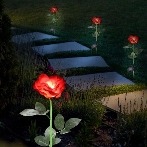 Lawn Lamp Decoration Automatic Charge 2Pcs Waterproof Ground Plug Outdoor Simulation Garden Courtyard Solar Rose LED Lights