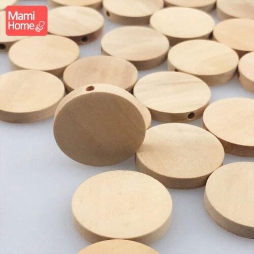 Mamihome 120pcs 20mm Natural Flat Wood Round beads Unfinished Handmade DIY Necklace Wood Chips Circles Wooden Discs Baby Teether