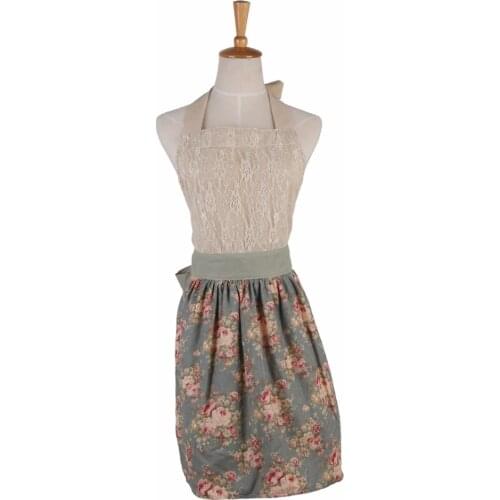 Cute Bib 100% Cotton Lace Apron Dress Women Men Kitchen Apron Flower Nail Cafe Shop Waitress Work Apron Newest