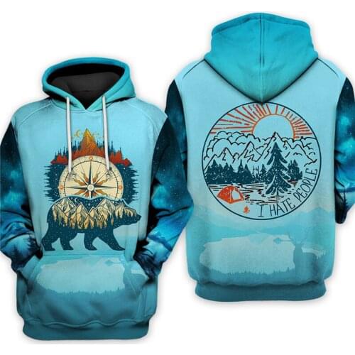 Ice and Snow World Graffiti Bear Print Fashion Blue Casual Sweatshirt