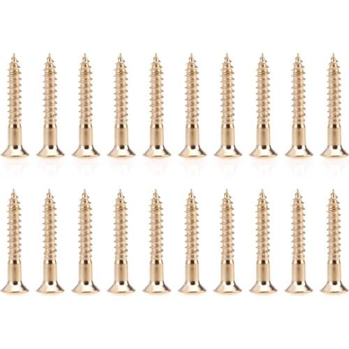 Musiclily Pro 3.5x25mm Guitar Bass Bridge Countersunk Mounting Screws, Gold (Set of 20)