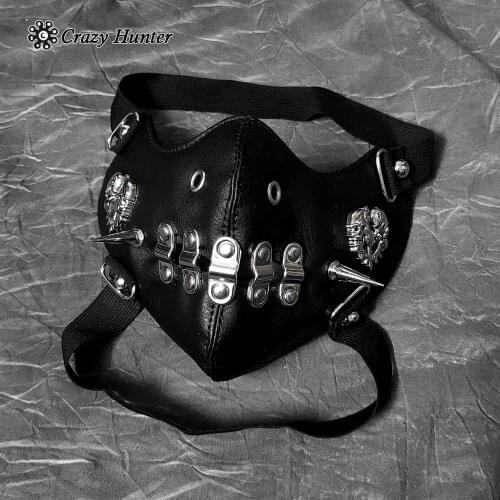 Mens Skull Spike Punk Gothic Leather Mask Cosplay Biker Mask