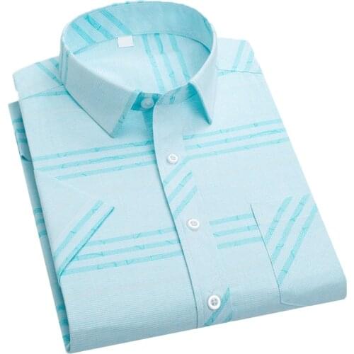 Aoliwen brand Mens shirt short sleeve shirt plaid stitching stripes summer street clothing casual fashion business shirt mens