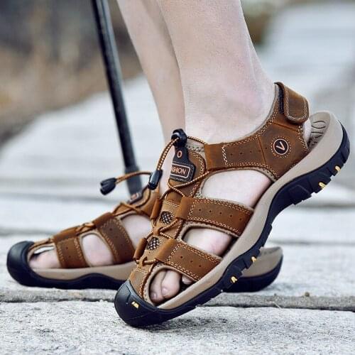JLFPGV 2021 Genuine Leather Men Shoes Summer New Large Size Mens Sandals Men Sandals Fashion Sandals Slippers Big Size 38-47
