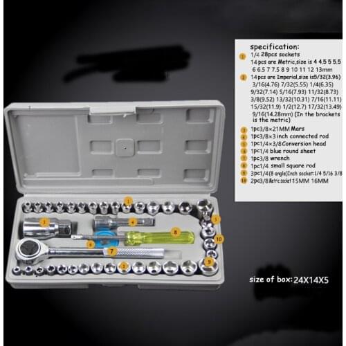 40pcs/set Socket Wrench Kit Multi-function Combination Spanner Auto Car Reparing Household Hardware Handheld Tools