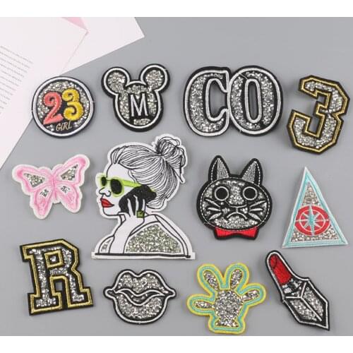 Hot Fix Rhinestone Patches for Clothes Bags Hats Shoes Iron on Patches Shining Badges Letter Number Lipstick Diamond Girls Patch