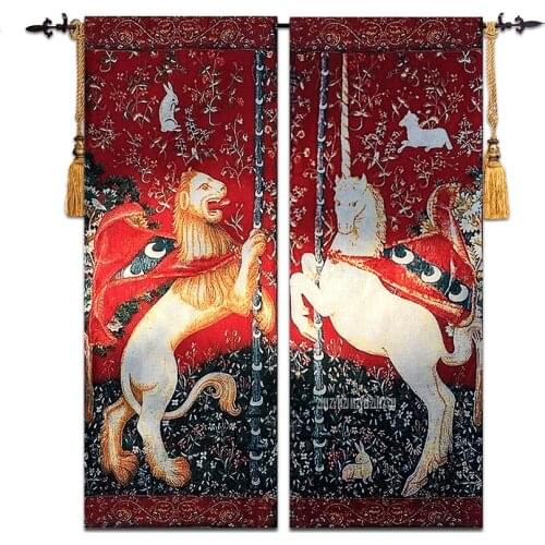 37*98cm Lion And Unicorn A Pair Belgium Art Wall Tapestry Wall Hanging Moroccan Cloth Carpet Hotel Home Wall Art