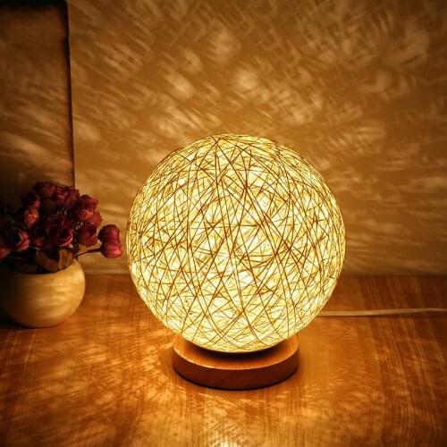 USB Led Table Lamps Bedside Lamp Bedroom Rechargeable Desk Lamp Rattan Ball Night Light Birthday Christmas Gift Lampara De Mesa