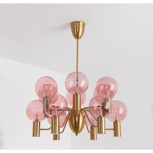 Nordic LED Glass Lustre Chandeliers Modern Restaurant Hanging Ceiling Lamps Pink Light Luxury Living Room Chandelier Lighting