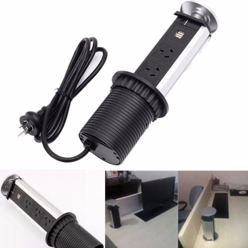 New Pull Up 3 Universal Power Socket 2 USB Charging Port Kitchen Table Sockets Retractable Countertops Worktop AU Plug