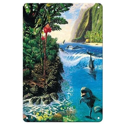 Island Harmony - Hawaiian Dolphins (NAI’a) - by Andrew Annenberg Metal Tin Sign