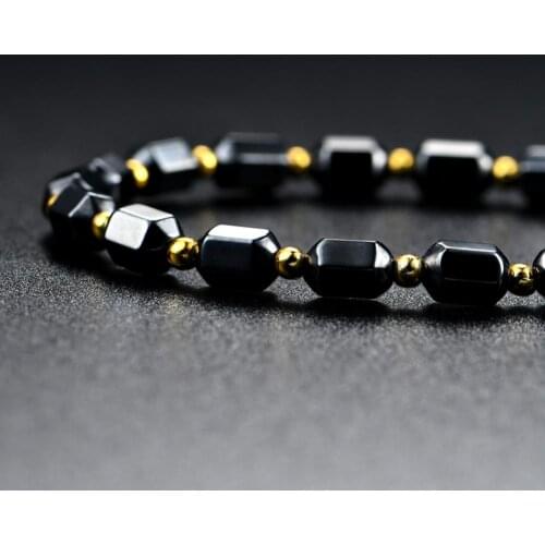 Women Men Fashion Artificial Hematite Hexagonal Prism Beads Magnetic Necklace