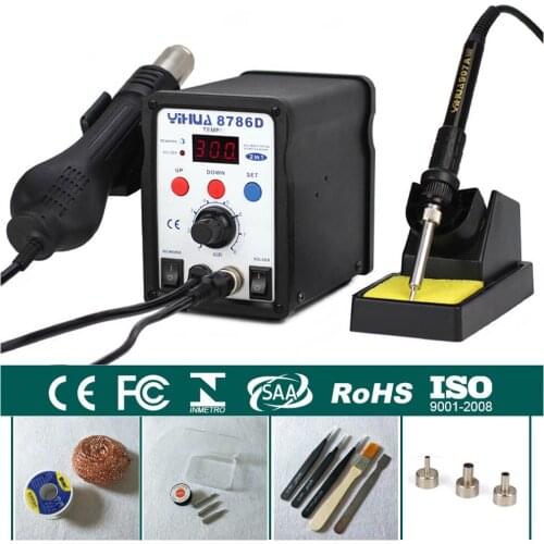 Rework Station Digital Display Iron Soldering Stations SMD Hot Air Gun Soldering Station Welding Soldering Supplies YIHUA 8786D