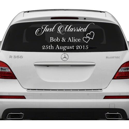 Just Married Custom Personalized Vinyl Decal Write Your Names & Date Sticker Wedding Day Car Back Window Mirror Decor B104
