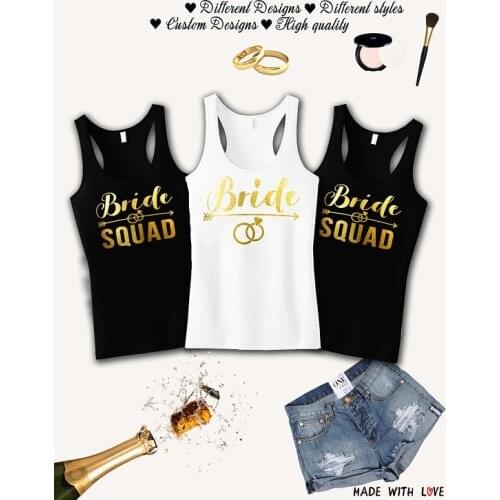 Personalized GOLD wedding Bride Squad bridesmaind t shirts Bachelorette tanks tops gifts bridal vests party favors singlets tees