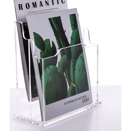 Transparent Multi-slots Leveled Literature Display Holder Perspex Brouchure Display Stands Poster Collection Box