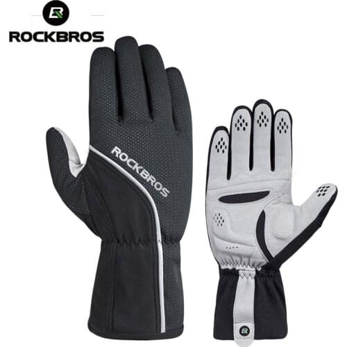ROCKBROS Thermal Cycling Gloves Windproof Ski Bike Bicycle Gloves MTB Road Anti-slip Pad Warm Motorcycle Sport Mitten Black