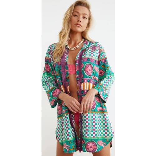 Lilac Mosaic Pattern Tasseled Voile Shirt New Summer 2021 Women dress top blouse dress women sexy mini dress skirt clothes