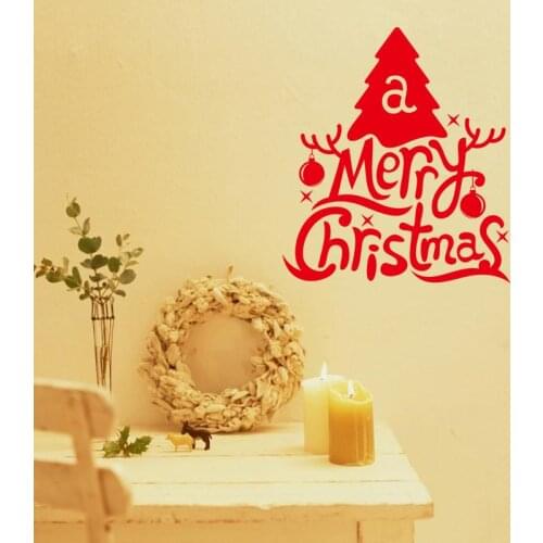 A Merry Christmas Quotes "Tree" Wall Stickers For Store Home Decor Diy Festival Xmas Mural Art Kids Room Wall Vinyl Decal