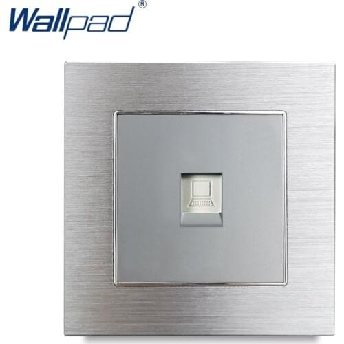 Silver CAT6 RJ45 Computer Socket Network Data Sockets Wallpad Satin Metal Panel Internet Electrical Outlets For Home