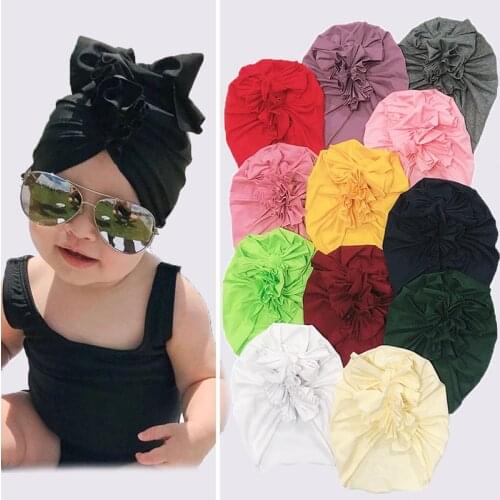 Fashion Flower Baby Girls Turban Hats Cute Kids Knot Bonnet Caps Children Photo Props Headwear Cotton Beanies Hair Accessories