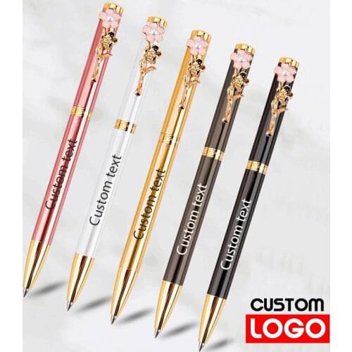 New Fashion Pearl Peach Blossom Pen Business Office Sign Pen Wholesale Advertising Metal Ballpoint Pen Custom Logo Student Gift