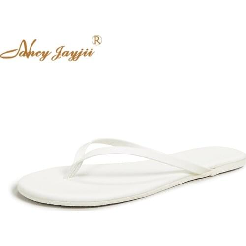 White Nude Flip Flops Slippers Woman Slides Silm Strap For Ladies Summer Shoes Soft Faux Leather Beach Holidays Plus Size 11 12