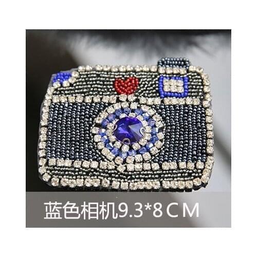 Blue camera beaded patches applique patches for clothing fabric patch sewing accessories parches bordados embroidered patches