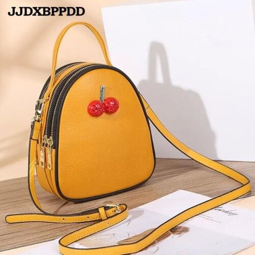 Red Cherry Shaped Genuine Leather Chain Shoulder Bag Fruit style Small Phone Money Pouch Crossbody Bags Handbag for Women