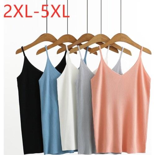 New 2021 Ladies Summer Plus Size Tank Tops For Women Large Sleeveless Slim Sexy Elastic Orange V-neck Camis Top 3XL 4XL 5XL 6XL