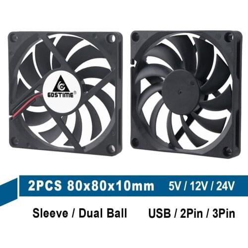 2Pcs Gdstime 80MM 5V 12V 24V 2PIN 3PIN USB 80x80x10mm 8cm 8010 Dual Ball Brushless Cooling Cooler Fan Computer PC CPU Case Fan