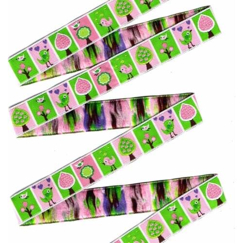 ZERZEEMOOY 5/8 inch 16mm 10 Yard/Rolls Trees And Birds Cartoon Jacquard Ribbon