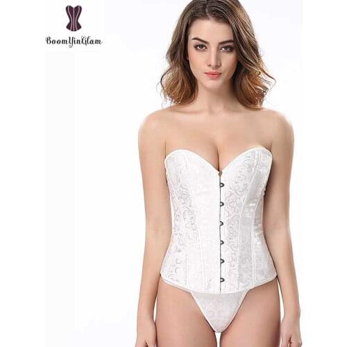 Jacquard Floral Corset Overbust Korset Bridal Bridesmaid Outwear White Korse Gothic Gorset Waist Slimming Bustier For Wedding