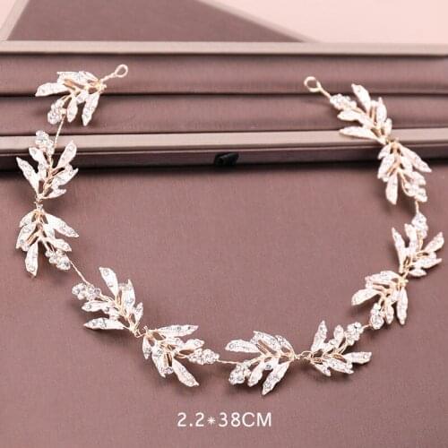 Women\s Luxury Rhinestone Headband Gold Leaves Hairband Wedding Dress Accessories Bridal Jewelry Headdress ML