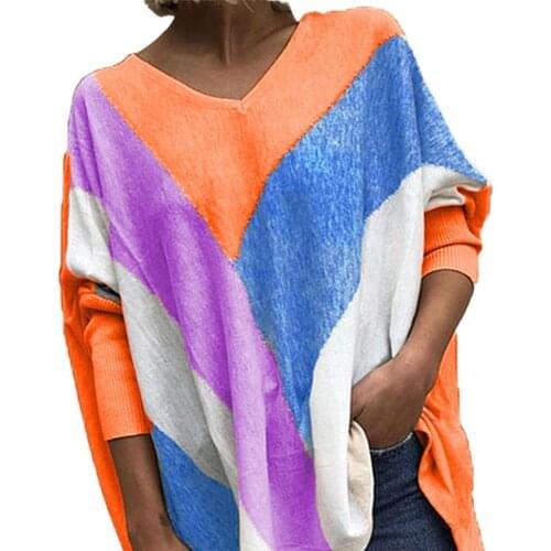 Women Shirts Top Baggy V-neck Colorful Loose Splice Tops for Leisure Female Casual T-Shirts 4 Colors Spring Autumn Plus Size