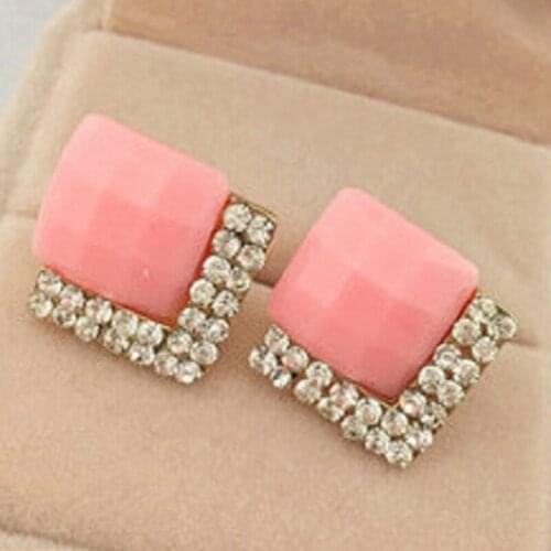 2019 New Candy Color Crystal Gem Square Stud Earrings For Women Elegant Rhombus oorbellen Luxurious Lady Brinco Wedding Jewelry