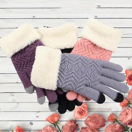 Women Winter Knitted Gloves Fashion High Quality Comfortable Warm Full Finger Mittens Simple Solid Color Touch Screen Gloves