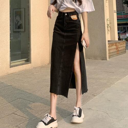 90s Harajuku Print Vest+Zipper High Waist Side Slit Denim All-match Female 2021 Summer New Thin Bag Hip Tide Casual Skirt Suit
