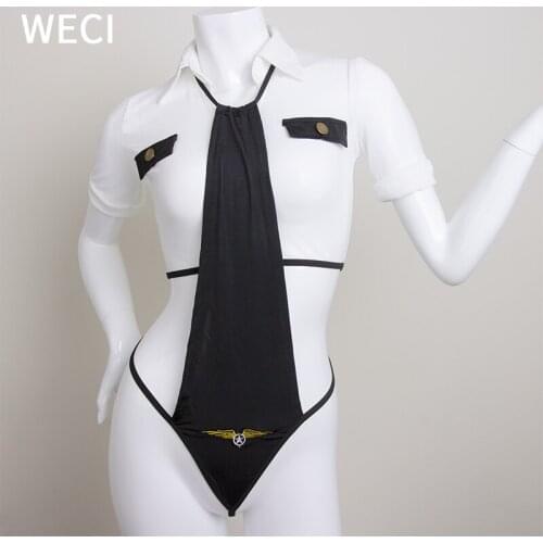 WECI Sexy Police Officer Costume Women Uniform Suit Clothes Stewardess Outfit Flight Attendant Erotic Naughty Role Play Lingerie