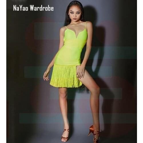 2021 New A3256 Deep V Female Latin Dance Dress Women Tassels Backless Dresses Ballroom Belly Cha Cha Dance Competition Costume