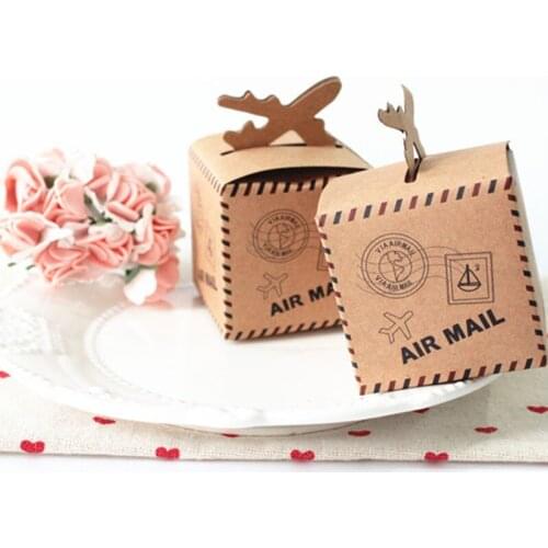 10PCS/Lot Vintage Air Mail Plane Retro Kraft Paper Candy Boxes Wedding Chocolate Gift Box Favor Party Baby Shower Decoration Bag