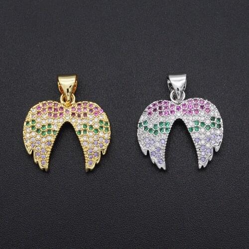 17x20mm 100% CZ Zircon DIY Jewelry Angel Wing Charm Pendant Wholesale Top Quality Bracelet Making Charm Necklace Making Charms