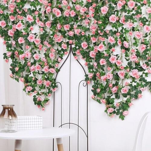 2.2m Artificial Rose Flowers Rattan String Vine Romantic Wedding Home Decoration Hanging for Wall Garden Decor Fake Plant DIY