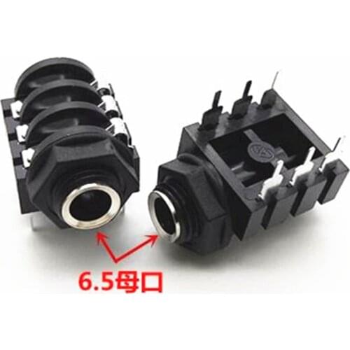 20pcs 6.35/6.5 Dual Track Plastic Golden-Jack Audio Socket for Microphone Stereo System Parts Worm-Like 6.35/6.5 Socket Jack