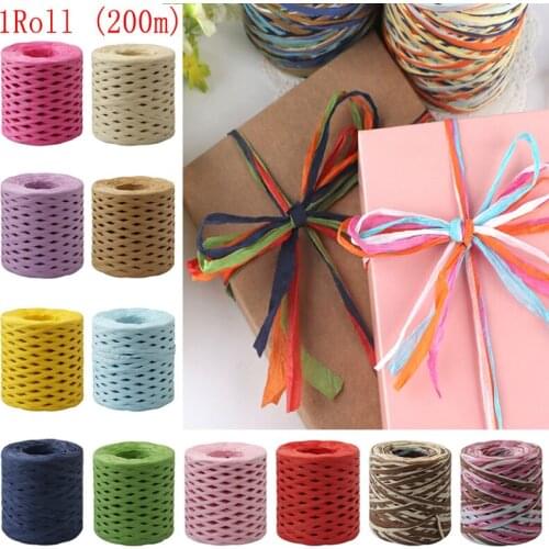 200M/Roll Multicolor Raffia Paper Ribbon Hand-knitted Lafite Straw Rope Gifts Packaging String DIY Sewing Craft Accessories