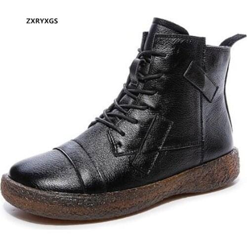 2021 Top Soft Cowhide Spring Leather Boots Cow Tendon Soft Comfort Flat Riding Boots Casual Sneakers Womens Boots Winter Boots