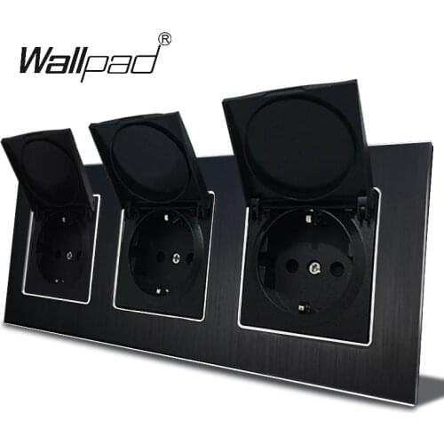 3 Way EU Sockets with Cover Wallpad 110V-240V AC Aluminum Frame 16A 234*86mm Triple Dust Cap EU Wall Power Outlet with Clips