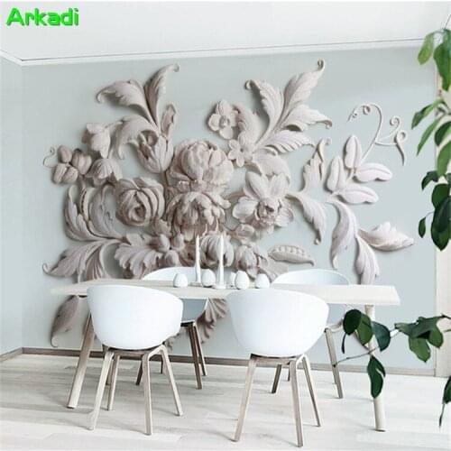 3D photo wallpaper modern minimalist aesthetic European flower relief fresco living room TV sofa background wall modern painting